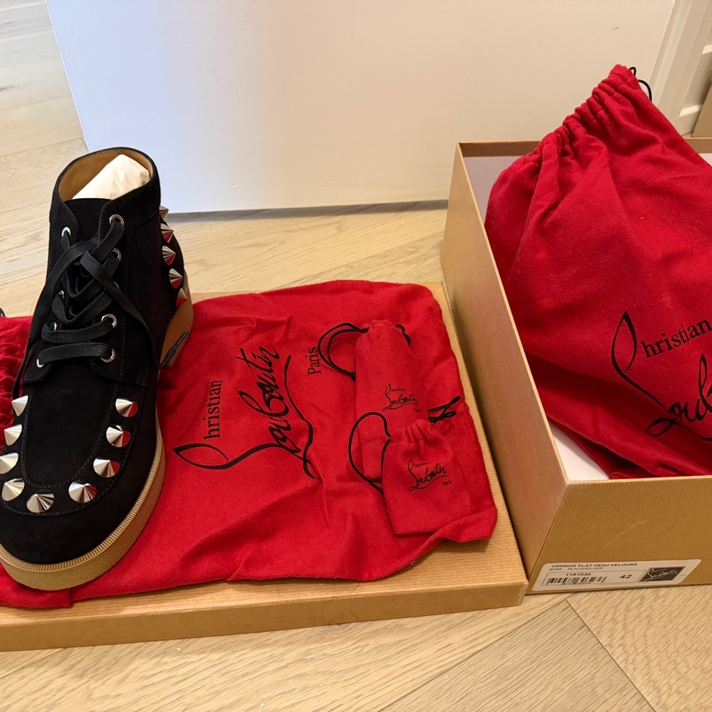 Christian Louboutin Black and Silver Flat Veau Velours